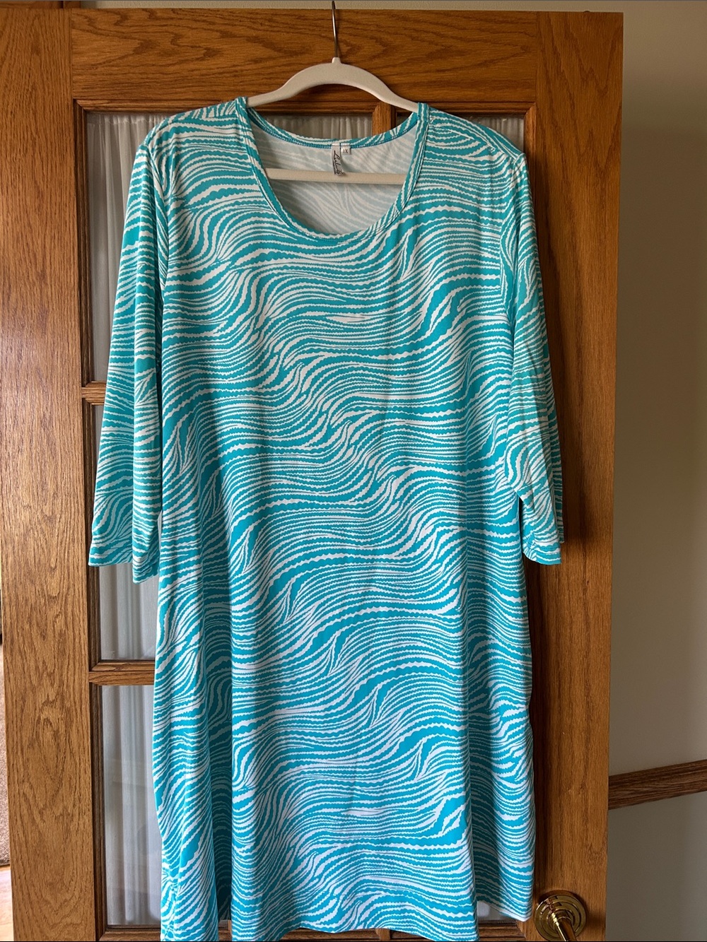 Lulu-B Teal and White Wave-Print Tunic Dress